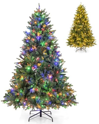 DREAMADE 180cm Weihnachtsbaum mit Beleuchtung, Künstlicher Tannenbaum mit Bunter/Warmweißer Beleuchtung, Christbaum mit 350 LED-Lichtern & 1168 Spitzen, Kunstbaum für Weihnachten