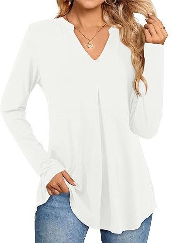 Beluring Tops for Women Casual Long Sleeve T-Shirts Loose V Neck Shirts, White Size 20 22