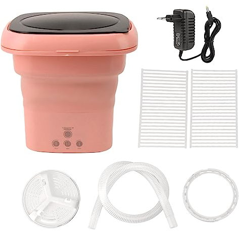 ciciglow Tragbare Waschmaschine, Faltbare Mini-Waschmaschine, Große Kapazität, Sanftes Schleudern, Kleine Waschmaschine mit Schwarzem Deckel für Socken, Röcke, Blusen, Babykleidung, (Rosa)