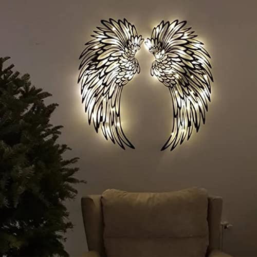 TONGFENG Metallische Engelsflügel Wanddeko | LED-beleuchtete Engelsflügel Wandskulptur | Moderner Wandbehang für Schlafzimmer, Wohnzimmer, Garten | Hochformat, Wandmontage, Unisex