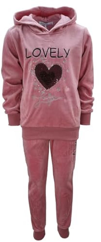 Girls Fashion Mädchen Nicki Sweatanzug, Freizeitset, Kapuzen Pullover + Jogginghose in Rosa, Gr. 104, MF278.4