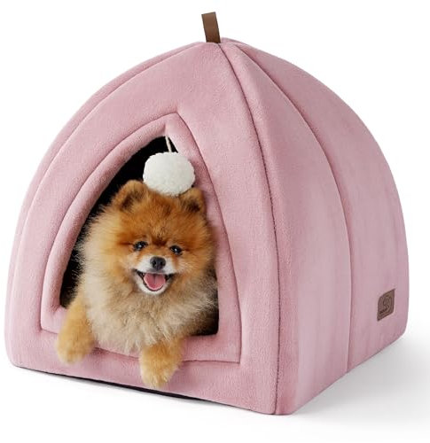 Bedsure Nichoir Chats Grands Rose - Panier Chats Pliable avec Coussin Lavable, Tente pour Chaton Adaptée aux Animaux Domestiques Moyens, Maison Douce et Chaude pour Intérieur, 44x44x44cm