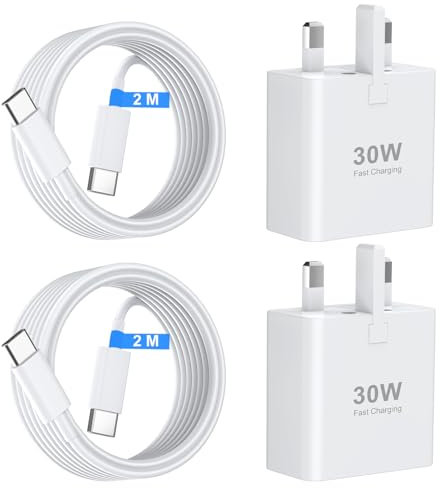 Charger for iPhone 16 15 30W USB C Charger Plug Fast Charging 2M Type-C Cable 2 Pack Phone Wall Charge USBC UK Power Adapter for iPhone 16 15 Pro Max Plus/iPad Pro/Air, Samsung S24 Ultra/S23/S22/S21