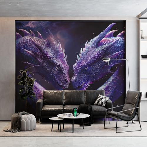 3D Tapete Fantasie Lila Drache Fototapete, Violett Wandbild Wandtapete Haupt dekorationen für Wohnzimmer Schlafzimmer Büro, Flur, 200 x 140 cm (WxH) Vlies Tapete Wanddeko
