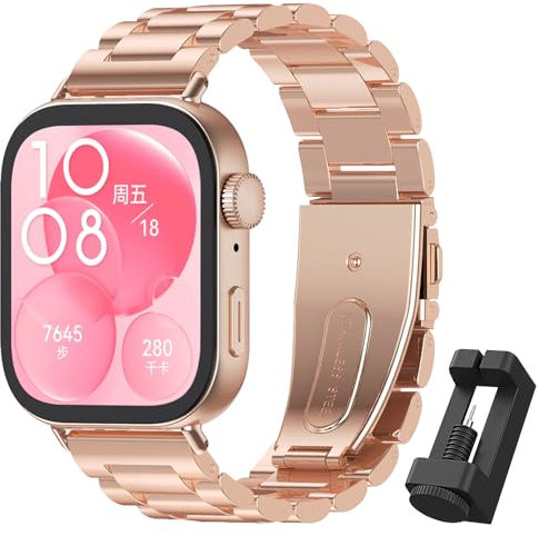 MIJOBS Correa Compatible con Huawei Watch Fit 3 Correas de Metal Acero Inoxidable Pulsera Accesorios para Relojes Inteligentes Huawei Watch Fit3 Correa Ajustable Correas Metálica