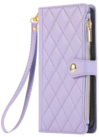 Wuhaizher iPhone 11 Phone Case Zip Pocket Shockproof Leather Flip Folio Wallet Case with 4 Card Holder Slots Stand Silicone Bumper Zipper Cover for iPhone 11, Purple