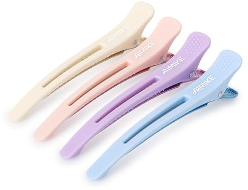 AIMIKE Haarklammer Friseur, 4 Stück Haarclips zum Stylen und Schneiden,No-Trace Abteilklammern Friseur mit Silikonband, Professionelle Salon Haarklammern Friseurbedarf -Macaron Hair Clips
