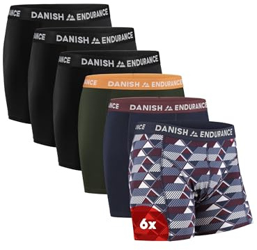 DANISH ENDURANCE 6er Pack Boxershorts Herren: Weiche Baumwolle Unterhosen Mnner mit Stretch, Bequem & Ohne Zettel, Mehrfarbig (3 Schwarz, 1 Grn/Orange, 1 Marineblau/Bordeaux, 1 Retro) 4XL