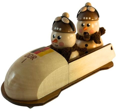 Räuchermann Schneemänner in DDR Bob braun/Natur original Erzgebirge I Räucherfigur aus Holz I Höhe 7 cm I Weihnachtsdeko I schöne Geschenkidee I Dekoration innen I Weihnachten I Räuchermännchen