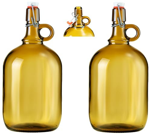 lilawelt24 2L Glasflasche mit Bügelverschluss – Leere Flasche zum Befüllen, Likör-, Wein-, Öl-, Essigflasche, Schnapsflasche, Karaffe, Wasser- & Milchflasche, Deko & Geschenkidee (2x 2L)