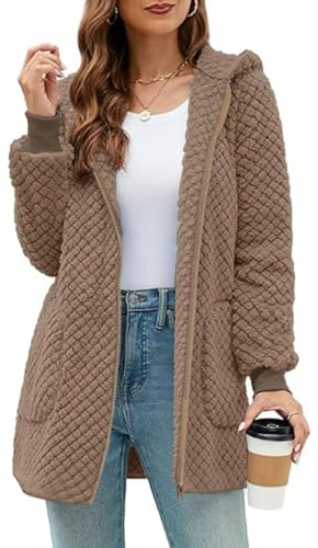 ABINGOO Veste Polaire Femme Longue Manteau à Capuche Zippee Chaude Hiver | Décontracté Teddy Peluche Doux Cardigan Sherpa Pilou Jacket avec Poches