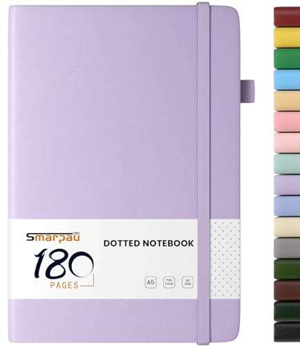 Smarpau Bullet Dotted Journal A5, 180 Pages Dot Grid Notebook | Hardback Leather Journal for Women Men, Notepad for Office School Travel Supplies, Light Purple