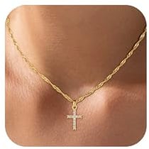 Fezodo Konfirmation Kommunion Geschenke Muttertag für Mädchen - 18K Gold Weißgold Vergoldete Kreuz Kette Damen Christentum Schmuck Kommunion Geschenke für Frauen Mädchen 40+5cm