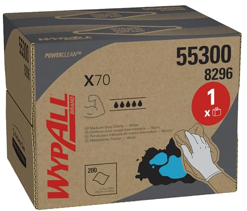 WypAll® X70 Power Clean™ 55300, 1-lagige, weiße Reinigungstücher für Lebensmittel und hygienekritische Bereiche, 1 BRAG™-Box x 200 Tücher (insges. 160)