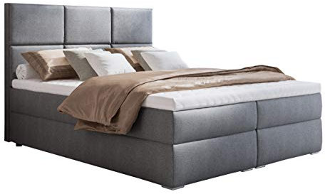 Boxspringbett 140x200 mit 2 Bettkasten - Doppelbett mit Federkernmatratze und Topper - Polsterbett mit Hebemechanismus für Schlafzimmer - Bett mit Kopfteil - Einfach zu Montieren (Hellgrau)
