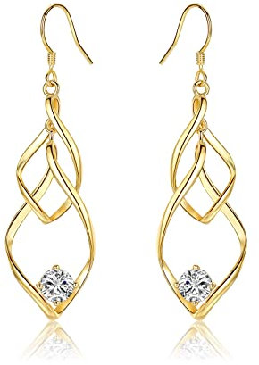 Ohrringe Gold für Damen Herren Mädchen, Ohrstecker Silber 925 mit Zirkonia Ohrringe Gold Hängend Lang Dangly Ohrhänger