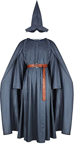 AYYOHON Erwachsene Gandalf Robe Mithrandir Lord Ringe Kostüm Grauer Umhang mit Zaubererhut Umhang Halloween Cosplay Anzug XL