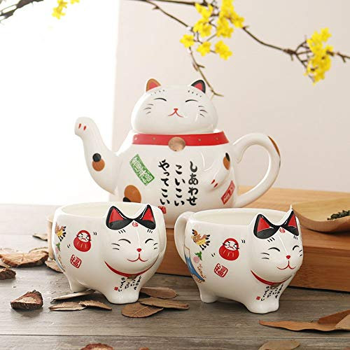 Service à thé avec motif chat porte-bonheur et bouteille d'eau, belle tasse à thé en forme de chat avec filtre