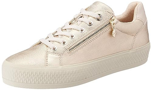 s.Oliver Damen Sneaker flach Elegant mit Schnürsenkeln und Reißverschluss, Gold (Champagne Strc), 37 EU