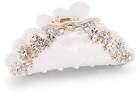 LILIE&WHITE Haarklammer Weiße Haarspange mit Strasssteinen – Elegante Haarklammer aus Acryl für Damen – Robustes Design für sicheren Halt – Modisches Accessoire für dickes und dünnes Haar