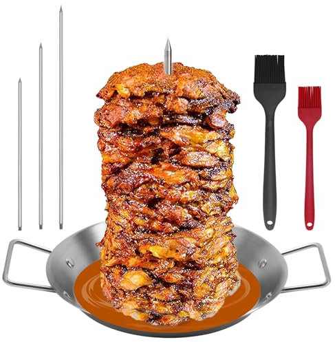 Al Pastor Skewer for Grill, Stainless Steel Vertical Skewer, Brazilian Vertical Spit Stand with 3 Removable Spikes(8”/10/12”)& Brushes, for Tacos Al Pastor, Shawarma Kebabs Smoker Oven BBQ Dishes