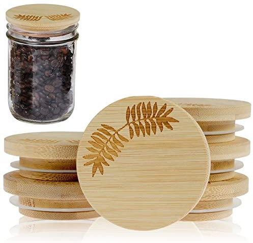 12Pcs 2in Bamboo Lids for Glass Jar Reusable Wooden Mason Jar Lid with Silicone Sealing Rings Leak-Proof Container Cover Airtight Drinking Storage Can Lids for Yogurt Jar Storage Can