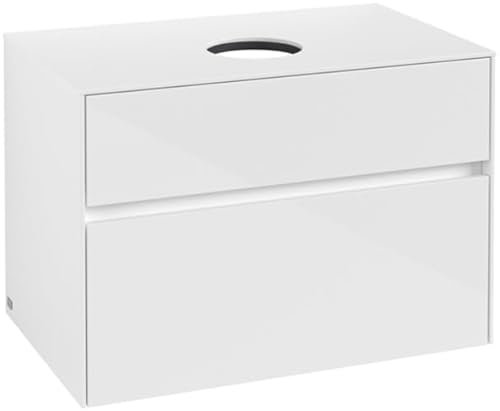 Villeroy & Boch Collaro Waschbeckenunterschrank 800x548x500 mm, 2 Auszüge, für Waschbecken mittig, C03700, Farbe: Front/Korpus: Glossy White, Griff: White Matt