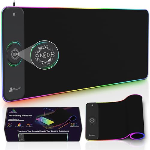 PrisTeam Gaming Wireless Charging Mouse Pad - Non-slip Rubber Gaming Mouse Pad Large 800mm X 300mm X 4mm, Stylish Led Mouse Mat With Raised 15W Wireless Charging Platform