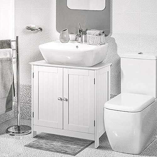 Mueble bajo lavabo cuarto de baño con 2 puertas sin lavabo, mueble bajo fregadero funda columna, lavabo antihumedad, color blanco, 60 x 30 x 60 cm