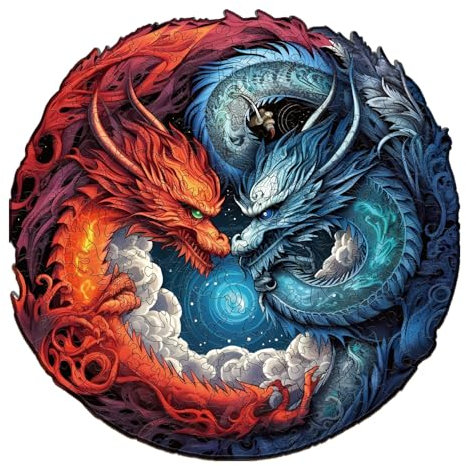 Blumuze Holzpuzzle Erwachsene 200Stück,Yin Yang Drachen Holz Puzzle, Holzpuzzle Einzigartige Tierform Puzzleteile, Puzzle aus Tierteilen, Puzzle Holz Erwachsene mit Geschenkbox aus Holz M-11.2*11.2in