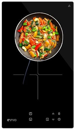 EVVO Placa Vitrocerámica 2 Fuegos de cocinado, Potencia máxima 3.000W, Bloqueo Infantil, 9 niveles de Potencia, Máx Diámetro 18 cm, Control Táctil, Apagado Automático, Indicador de Calor (Modelo: V30)