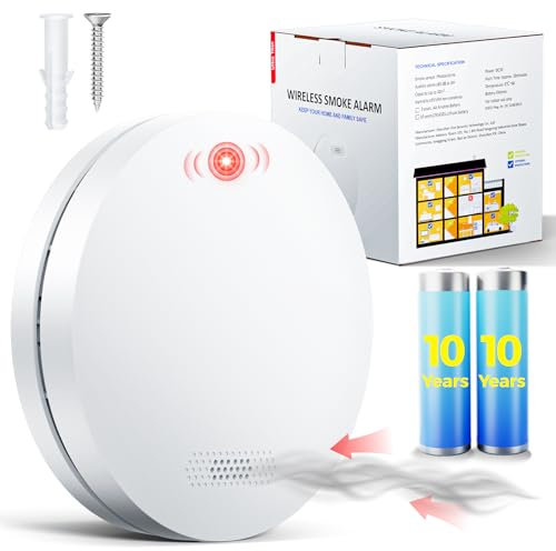 Detector de Humo 2024, Alarma de Incendio con Batería de 10 Años, Alarma de Incendio, Sin perforación, 85dB, Detector de Humo, Autónomo, No interconexión - 1 Pieza