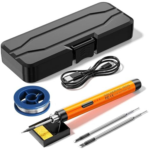 Treedix Cordless Soldering Iron Kit, USB Rechargeable Portable Soldering Iron, 8W Soldering Kit with Three Iron Tips, Adjustable Temperature 300℃ to 450℃, Electric Soldering Pen for Repairing