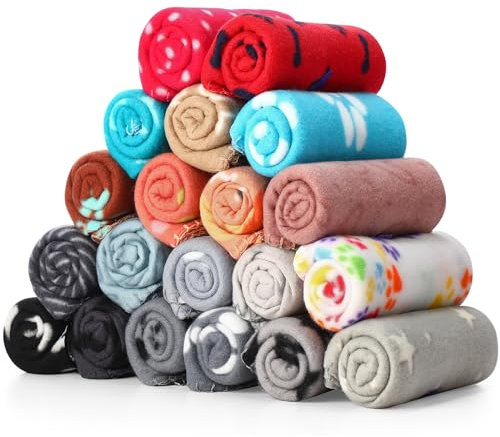 Eccliy 20 Pcs Puppy Blanket Fleece Pet Dog Throw, Mix, 28 x 24 Inch