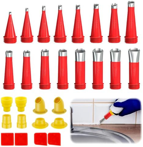 ChAusa 28Pcs Kit di Beccuccio Silicone, Ugello Sigillante in Acciaio Inossidabile, Pistole di Silicone Attrezzi per Calafataggio Ugello, Ugelli in Gomma Rivestimento di Ugelli per Lavabo da Cucina