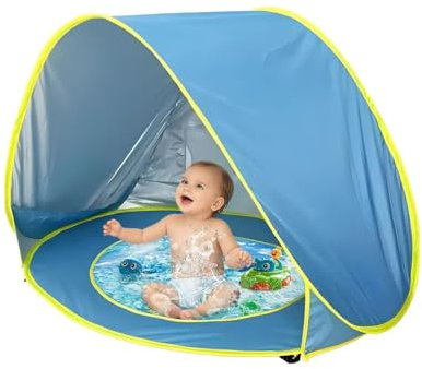 PandaEar Baby Strandzelt mit Pool, Pop Up Sonnenschutz für Säuglinge Kleinkinder, tragbarer UV-Schutz Schatten mit Tragetasche für Outdoor-Reisen, Camping