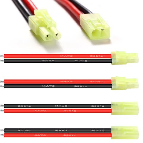 YIXISI 2 Paar Kompatibel mit Mini-Tamiya Adapterkabel, Kompatibel mit Mini-Tamiya Männlich Weiblich Stecker Steckverbinder mit 10cm 14AWG Silikon Kabel, für RC-Fahrzeuge und Lipo-Batterien