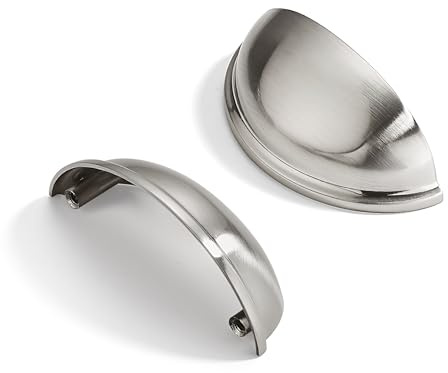 CABDM 2 Pack 2-1/2 Drawer Pulls Brushed Satin Nickel Cabinet Cup Pulls Kitchen Hardware Cabinet Handles Drawer Handles Knobs 2-1/2 inch (64mm) Center to Center
