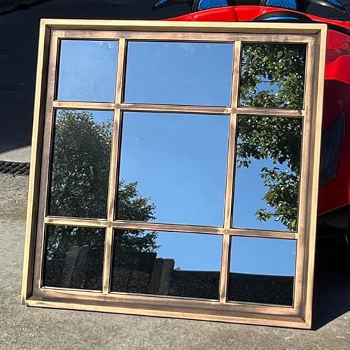 FA9 COPPER BRUSHED SQAURE SHAPE INDOOR/OUTDOOR LIGHTWEIGHT GARDEN MIRROR VINTAGE ELEGANT WINDOW STYLE WALL MOUNTE SIMPLY STYLISH DECOR MIRROR 61x61CM