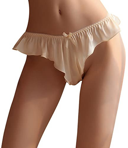 2024 Women Panties Underwear Thongs Cotton Pants Women Layered Ruffle Trim Thong Beach Panty Swimsuit Bikini Bottoms Womens Jockstrap Panties (Rose Gold, One Size)