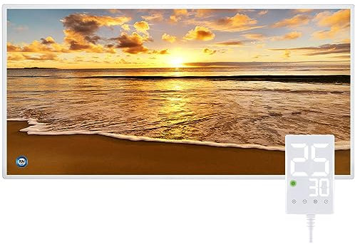 Hocosyme Infrarotheizung Bild 800W, 1-3 Min auf Betriebstemperatur bis 120 Grad - Kann an der Wandmontage, Deckenmontage - Geeignet für Schlafzimmer, Büro, Badezimmer- mit Touch Thermostat - Strand