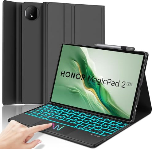 SENGBIRCH Keyboard Case for Honor Magic Pad 2 12.3-inch, UK Layout Trackpad Bluetooth Wireless Detachable Keyboard, Protective Cover for Magic Pad 2 2024, 12.3-inch AI Tablet Case, Black