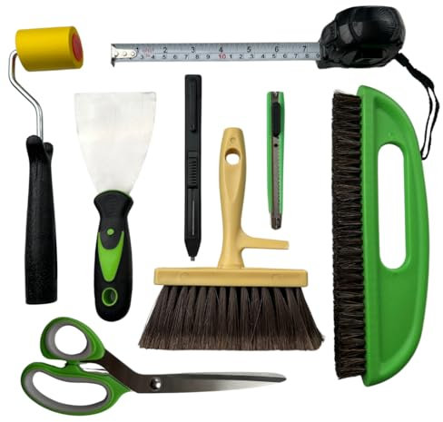 Tsekouri Wallpaper Paste Kit - Set Includes 8 Piece Wallpaper Kit Containing Wallpaper Paste Brush and Smoother, Wallpaper Seam Roller, Wall Paper Scraper Tool, Wallpaper Cutter & Measuring Tape