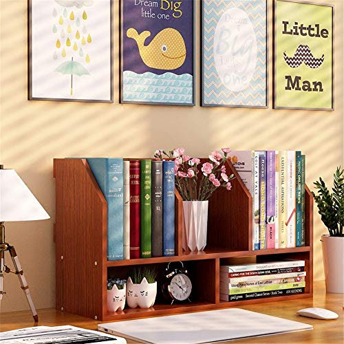 LVUNZJCA Einstellbare Desktop Bücherregal Bürotechnik Desktop Storage Box Buch-Ausstellungsstand Frisierkommode for Jeden Schreibtisch(Braun)