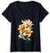 Damen Lilie Aquarell Blume T-Shirt mit V-Ausschnitt