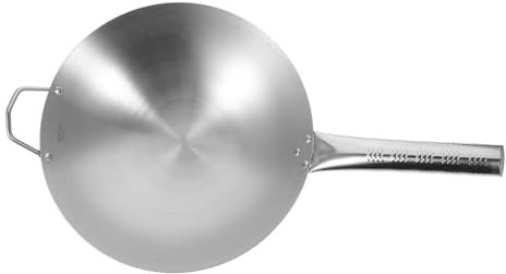 Mikikit Wok Antiadherente Inoxidable para Cocina Sartén de Mango Largo 30 Cm Suitable For Estufas de Gas y Eléctricas para Saltear y Freír Uso Doméstico y Comercial