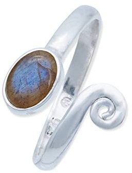Ring 925 Silber Labradorit grün blauer Stein größenverstellbar Edelstein echt Silber Damen Sterling Silber Geschenk (MRV-064-05)