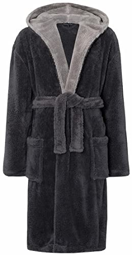 MICHAEL PAUL Dressing Gowns for Men | Super Soft Snuggle Hooded Dressing Gown in Grey Navy Black | Men's Warm and Cozy Fleece Nightwear Robe | Gifts for Him