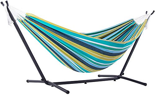 Vivere Cayo Reef Hamac Double en Coton avec Support en Acier pour économiser de l'espace Capacité de 204 kg Sac de Transport de qualité supérieure Inclus