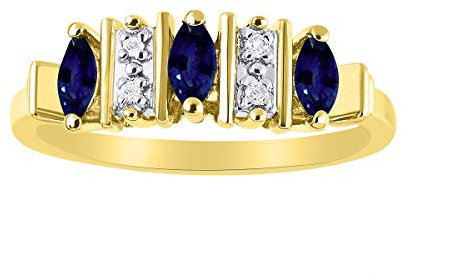 Bague marquise saphir et diamant en argent plaqué or jaune .925, Saphir